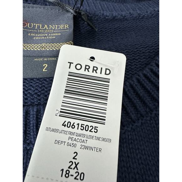 Torrid Outlander Sweater Women 2X Blue Lattice Front Quarter Sleeve Tunic - Picture 10 of 13